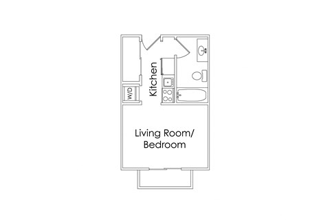 Floor plan for studio, 1 bath, 500 sqft